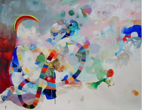 Amanda Humphries Forever Painting  watercolour, gouache, charcoal & thread on paper,   101 cm x 129 cm  2018