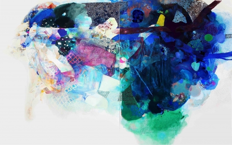 Sleep Painting/Translucent Shadow/Max Richter (Diptych)  watercolour, gouache, thread on paper  128.5 cm x 100.5 cm each  2018