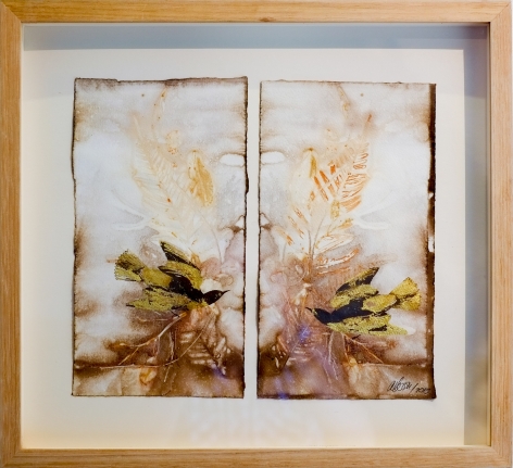 Anne Leon Garden Series 2 Plant dyed paper,screen print, gold leaf ​2016