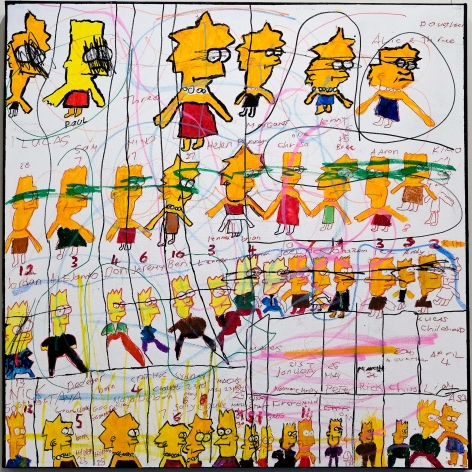 Lucas Wright  Simpsons Crazy Family Party! Acrylic on canvas 100 cm x 100 cm  ​2018
